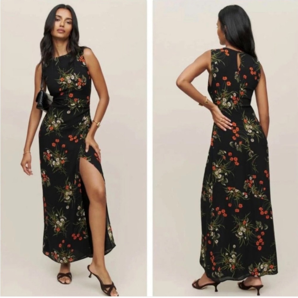Reformation Ledger Maxi Long Formal Black Dress in Robyn Floral 0